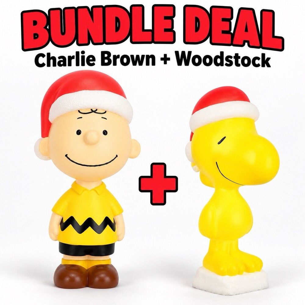 Blow Mold Decor Woodstock And Charlie Brown w/ Santa Hat 22in IN HAND SHIPS FREE